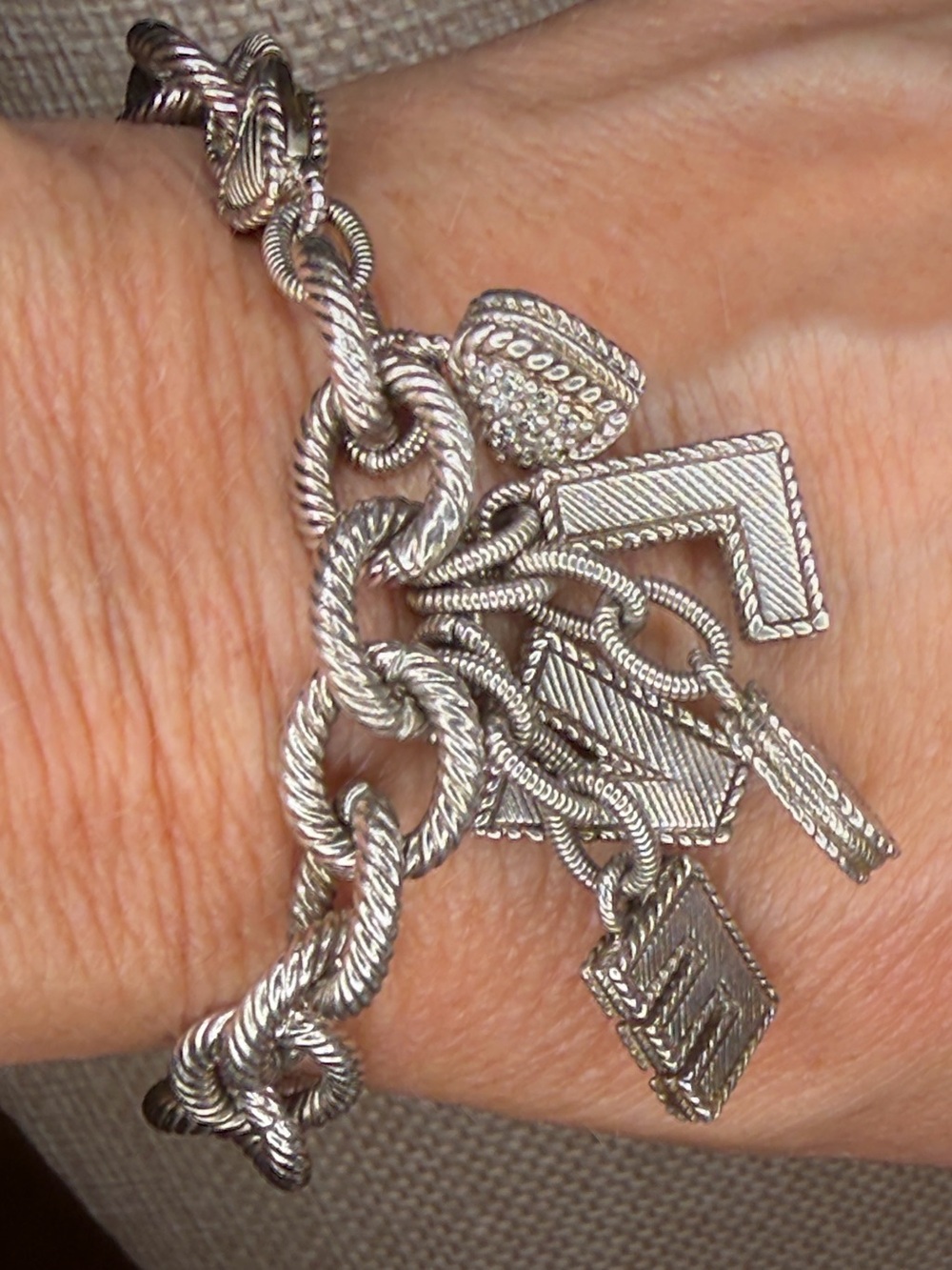 Judith Ripka Sterling Silver LOVE Charm Bracelet with Pave Heart 6 1/2 inches - Picture 4 of 4